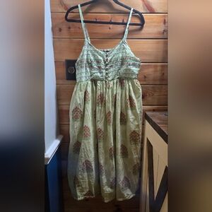 Zudio XL 100 Cotton Midi Lined Green Floral Dress 0129